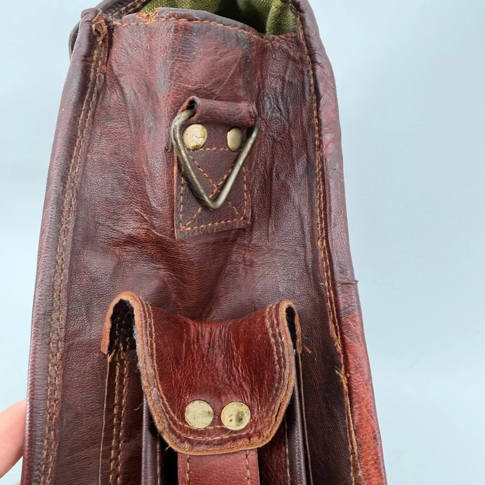 Vintage Brown Leather Messenger Bag Satchel Laptop Briefcase Rustic Distressed